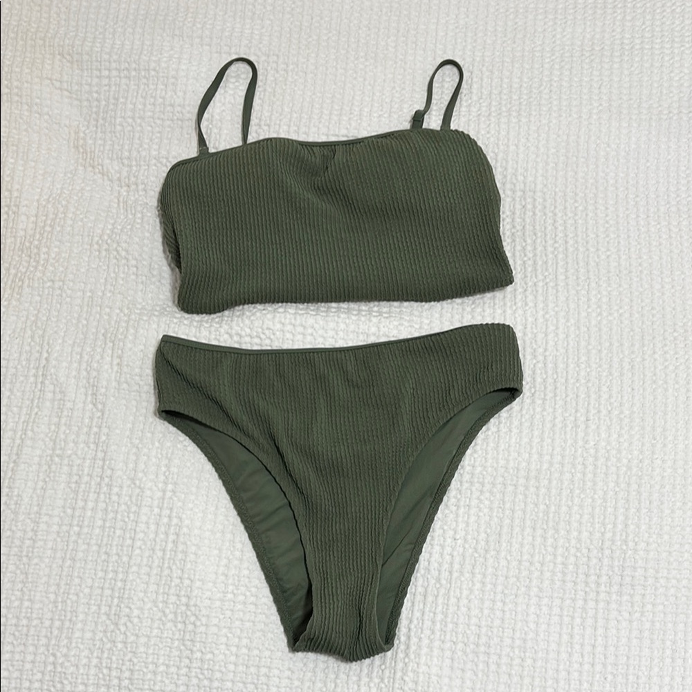 Aerie Olive Green Ribbed Bikini Set